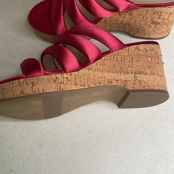 Sam Edelman Womens Fuchsia Satin Strappy Open Toe Cork Wedge Sandals Sz 8 M NIB - Picture 7 of 9
